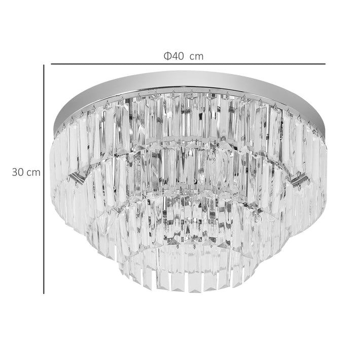 Round Crystal Chandelier - 7-Light Ceiling Mounted Fixture with Elegant Glass Crystals - Ideal Lighting for Living Room, Dining Area, and Hallways