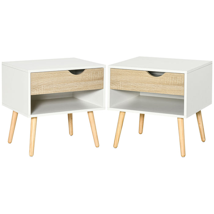 Modern Nightstand Set - Stylish Bedside Table with Drawer and Shelf - Ideal End Table for Bedroom and Living Room Storage, Pack of 2