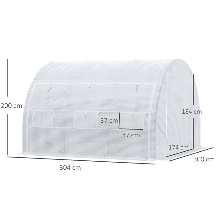 Polytunnel Greenhouse - 3x3x2m Walk-In Tent, Steel Frame, Reinforced Cover, Zippered Door & 6 Ventilation Windows - Ideal for Garden Plant Protection and Growth