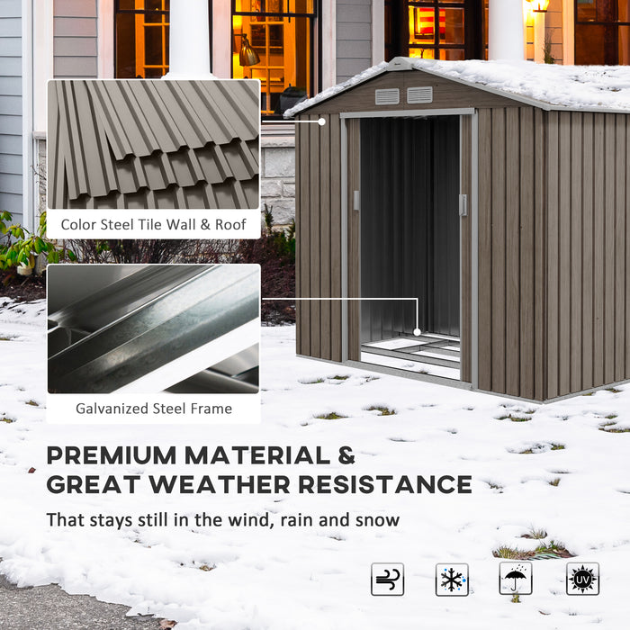 Metal Garden Storage Shed 7x4ft with Vents and Foundation - Weather-Resistant Outdoor Shed with Lockable Double Doors - Organizing Tools and Equipment