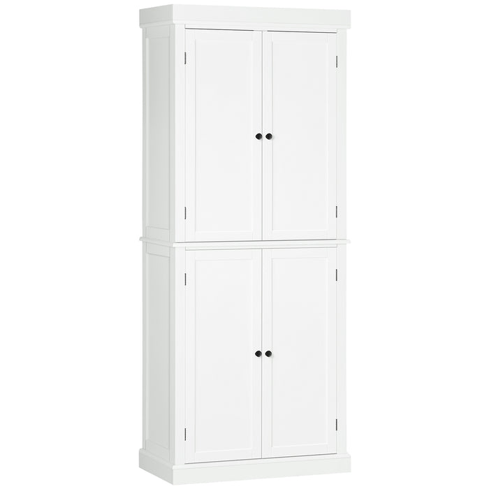 Freestanding 4-Door Kitchen Cupboard - 6-Tier Storage Cabinet with Adjustable Shelves, Elegant White Finish - Ideal for Organizing Cookware, Dishes, and Pantry Items