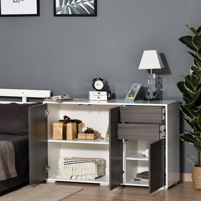 Modern High Gloss Sideboard - 2-Drawer Push-Open Cabinet for Storage - Ideal for Living Room and Bedroom Organization in Light Grey and White