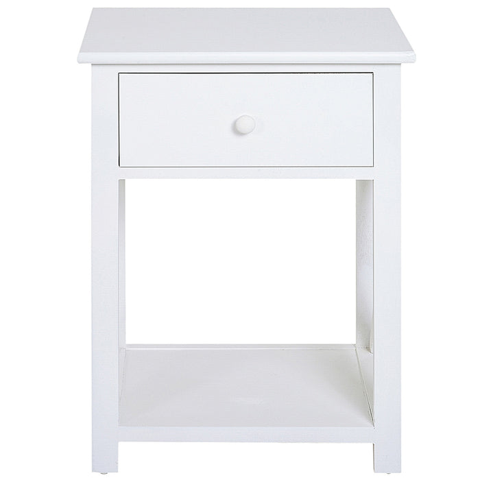 Classic Accent Side Table with Drawer and X-Bar Shelf - Compact Design for Living Space and Bedroom - Versatile White End Table with Storage, 40x30x55 cm