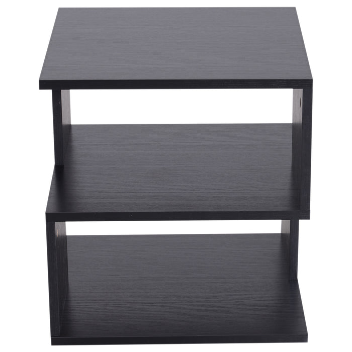 Modern Square Coffee Table with 2-Tier Shelving - Contemporary Wood Storage Shelf Rack for Living Room - Sleek Black Side Table for Organization and Display