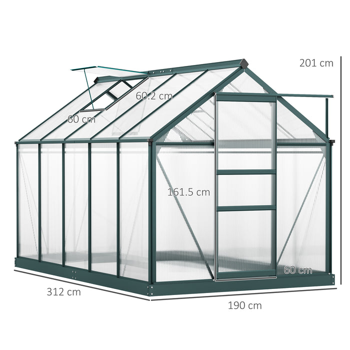 Aluminium Frame & Galvanized Base Walk-In Greenhouse - Spacious 10ft x 6ft Gardening Shelter with Sliding Door - Ideal for Plant Growth and Garden Enthusiasts