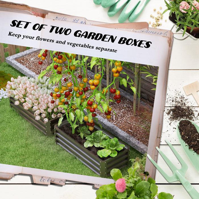 Steel Raised Garden Beds - Dual Outdoor Planter Boxes for Flowers, Herbs & Vegetables - Perfect for Patio & Backyard Gardening