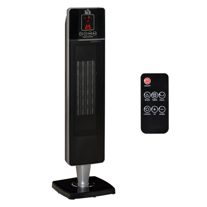 Ceramic Tower Heater with Oscillation - Remote-Controlled Space Heater with 8-Hour Timer, Safety Features - Ideal for Home Overheat & Tip-Over Protection, Dual Heating Modes (1000W/2000W), Black