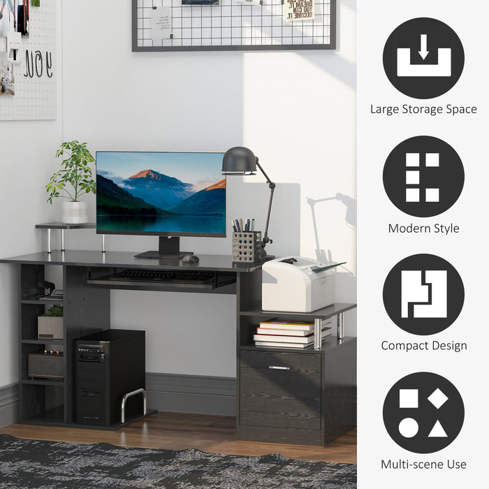 Computer Desk with CPU Storage and Shelves - Multi-Functional Home Office Workstation with Drawers - Space-Saving Design for Professionals and Students