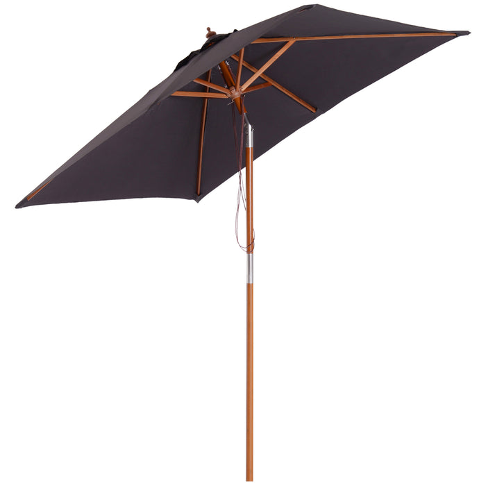 Bamboo Wooden Frame Parasol with Tilt Mechanism - 2m by 1.5m Large Outdoor Sun Umbrella in Deep Grey - Perfect for Patio Shade and Garden Comfort