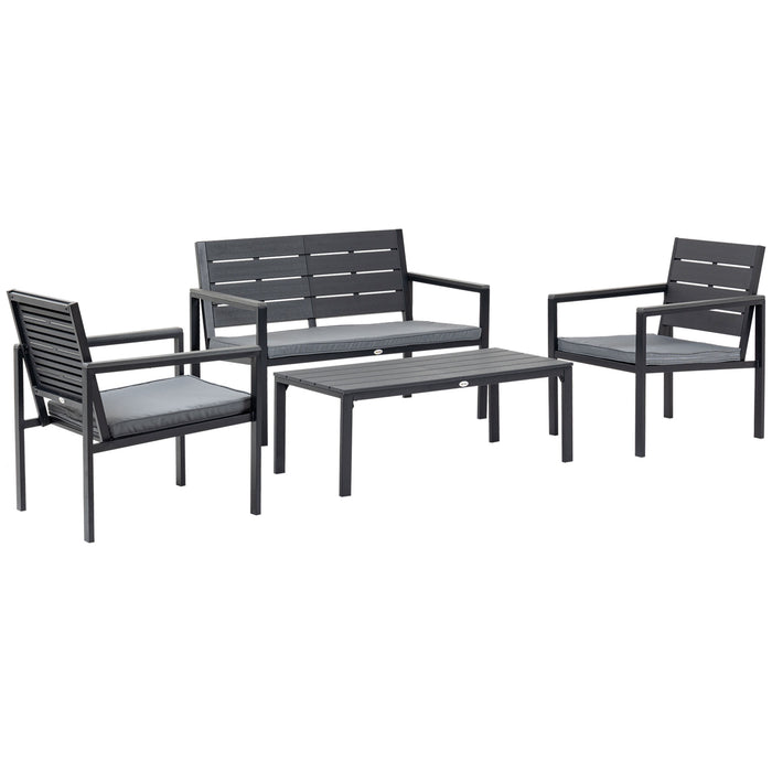 Outdoor 4-Piece Sofa Set - Garden Lounge Furniture with Padded Cushions & Wood Grain Table - Ideal for Patio Conversations & Relaxation