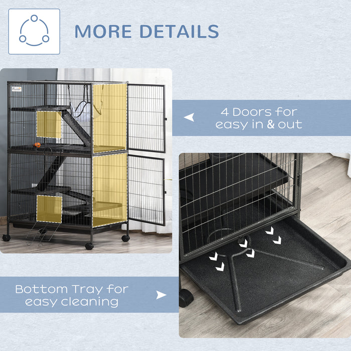 Mobile Small Pet Habitat - Chinchilla, Ferret & Kitten Enclosure with Hammocks and Removable Tray, Silver Grey - Easy Cleaning & Transportation