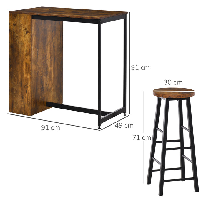 Industrial Style Bar Table Set - 3-Piece Pub Dining Combo with Storage Shelves, Includes Table and 2 Stools - Perfect for Kitchen and Small Spaces