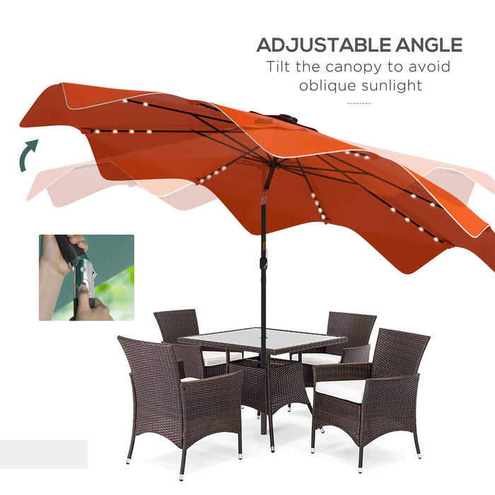 Solar LED Illuminated Patio Umbrella - Weather-Resistant 3m Outdoor Table Parasol with Tilt Function and Easy Crank Opening - Ideal for Nighttime Ambiance & Sun Protection in Vibrant Orange