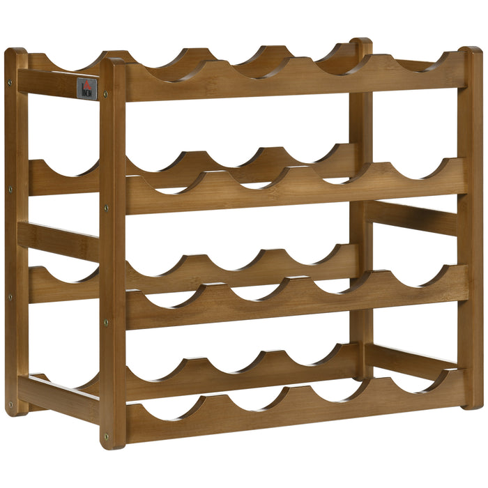 Bamboo Wine Rack - 16-Bottle Capacity & 4-Tier Water Bottle Organizer, Countertop Display Shelf - Stylish Storage for Home Bar Enthusiasts