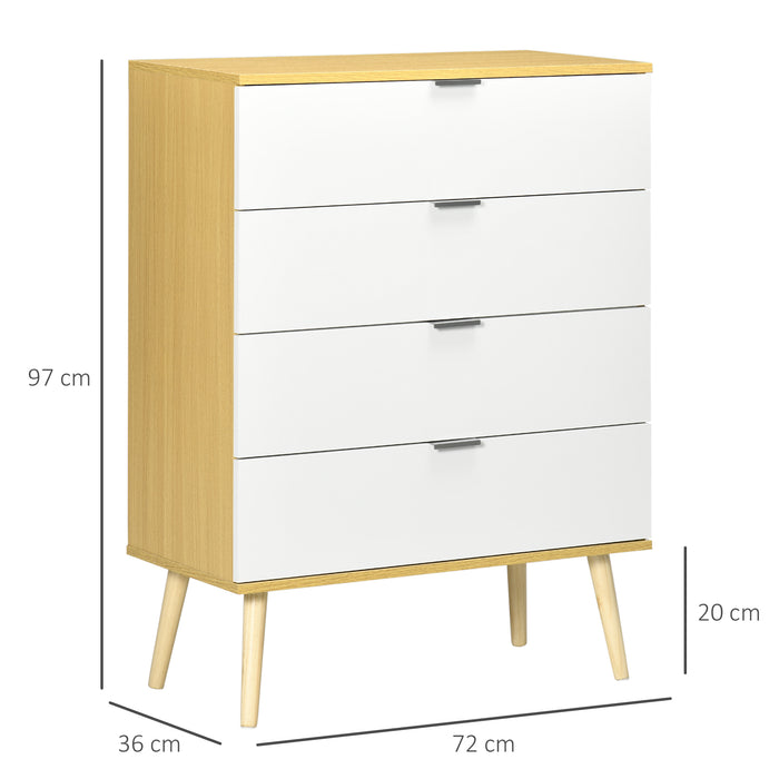 4-Drawer Chest - Bedroom & Living Room Storage Organizer with Pine Wood Legs - Elegant White Finish for Home Clutter Solutions