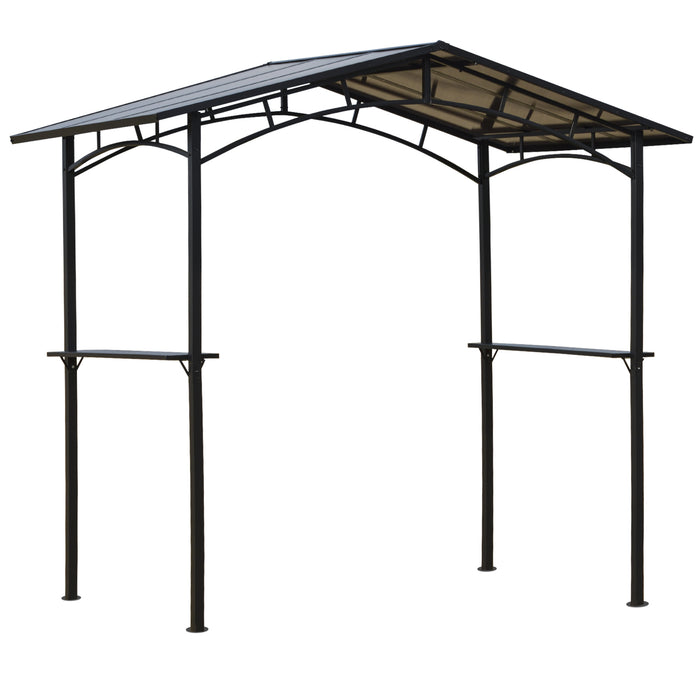 Outdoor BBQ Gazebo - 8x5ft Aluminum Steel Frame with Hardtop Roof and 2 Shelves - Safe Cooking Shelter with Protective Canopy and Ground Stakes