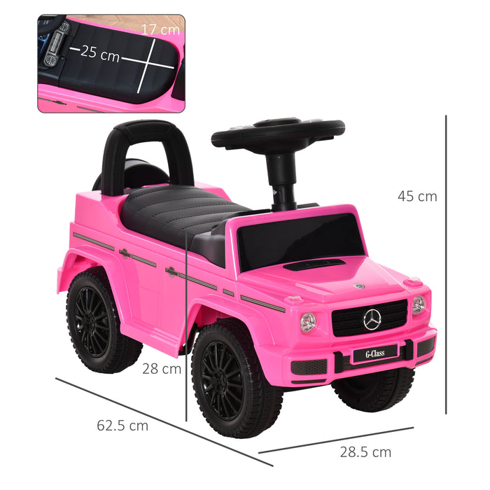 Aosom Mercedes-Benz G350 - Kids' Foot-to-Floor Ride-On Car with Push Handle and Horn - Pink Slider with Under-Seat Storage for Toddlers