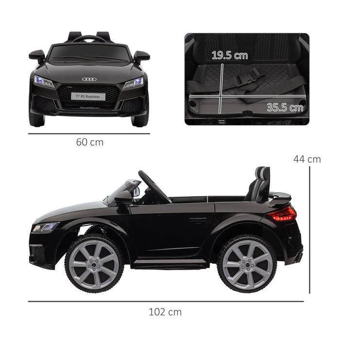 Audi TT RS Kids Electric Ride-On Car - 12V Battery, Remote Control, LED Lights, MP3 Player, Horn, Seatbelt - Black Safety & Fun for Children
