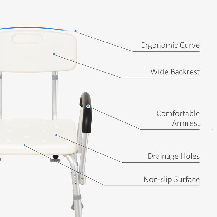 Ergonomic Adjustable Bath Seat - Shower Bench with Back Support and Armrests - Safety and Comfort for Elderly and Disabled