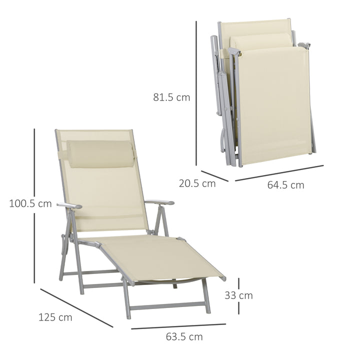 Outdoor Folding Recliner - Chaise Lounge Chair with 7 Adjustable Positions, Steel Frame in Beige - Ideal for Patio Relaxation and Sunbathing