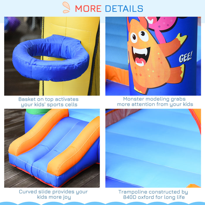 Monster Bounce Castle Inflatable Trampoline - Kids Slide, Basketball Hoop, Blower Included, 2.5m x 1.8m x 1.75m - Ideal for Children Ages 3-8, Multicolored Outdoor Fun