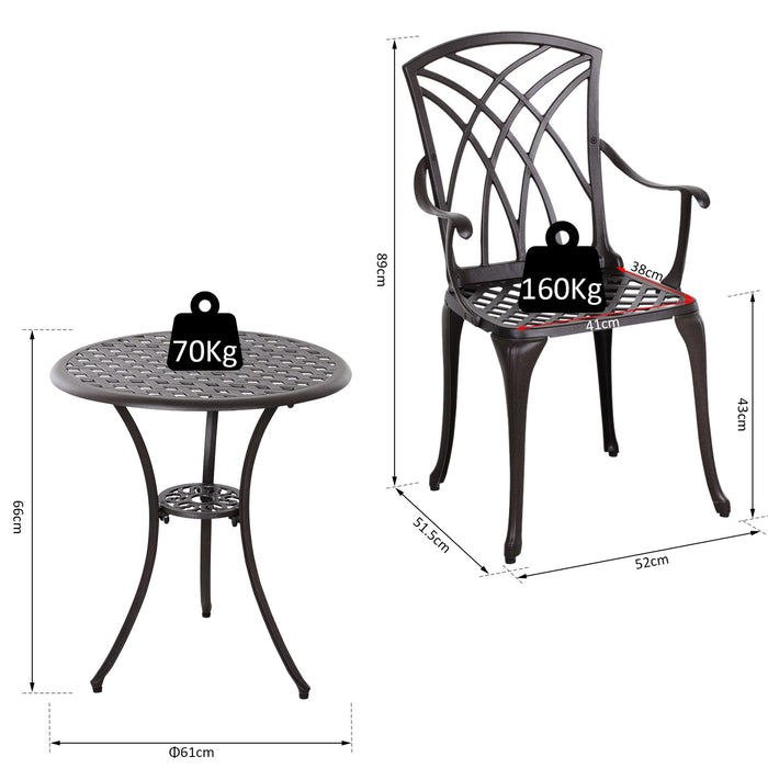 Elegant Cast Aluminium 3-Piece Bistro Set - Includes Coffee Table & 2 Chairs for Outdoor Use - Ideal Garden and Patio Furniture for Relaxation