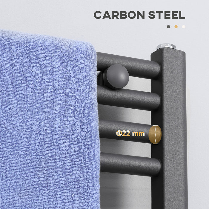 Hydronic Heated Towel Rail - 600x1200mm Central Heating Bathroom Ladder Radiator, Grey - Ideal for Warm Fluffy Towels and Bathroom Heating