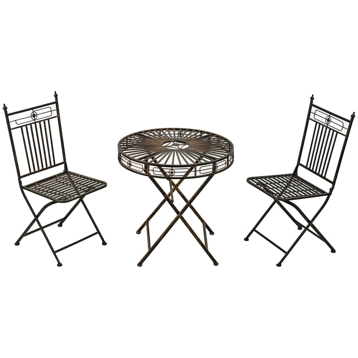 3-Piece Bistro Set for Garden & Outdoor - Foldable Metal Chairs & Round Table in Bronze - Ideal for Lawn, Backyard, and Porch Enjoyment