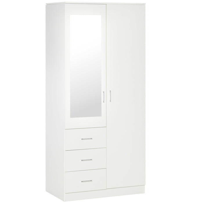 Modern Mirror Wardrobe with Adjustable Shelf - 2 Door Cupboard and 3 Drawers, 80x50x180cm - Sleek White Home Storage Organizer for Bedroom