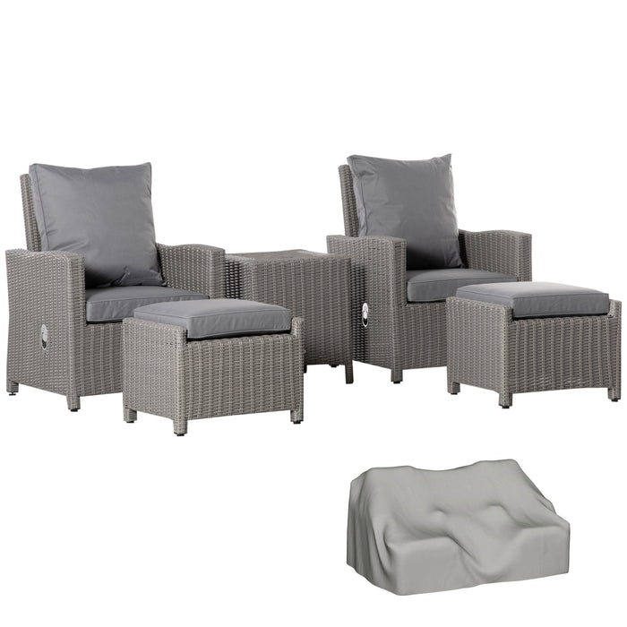 2-Seater Rattan Patio Lounge Set - Outdoor Furniture with Sofa, Footstool, and Cooler Bar Coffee Table - Weather-Resistant Olefin Cushioned Conversation Kit for Garden & Deck Entertainment