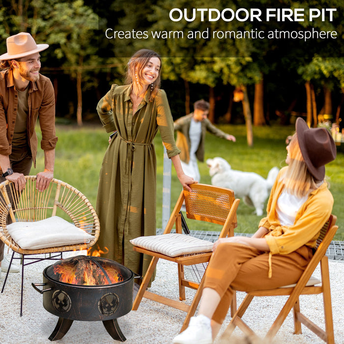 Outdoor Patio Fire Pit Heater - Charcoal & Log Wood Burning Bowl with Protective Screen Cover - Includes Fire Poker, Ideal for Backyard Ambiance & Warmth