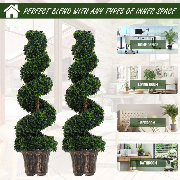 Artificial Boxwood Spiral Topiary Trees - Set of 2 Potted Decorative Plants, 120cm Height - Ideal for Indoor & Outdoor Home Decor