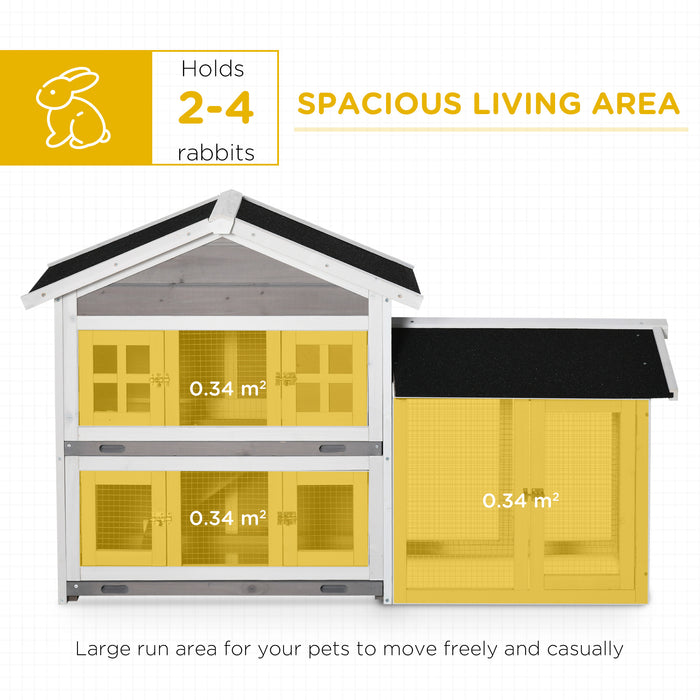 2 Tier Wooden Rabbit Hutch with Slide-Out Tray and Ramp - Spacious Guinea Pig Cage and Bunny Run for Small Animals - Ideal for Indoor and Outdoor Pet Shelter, 150x55x91cm, Grey