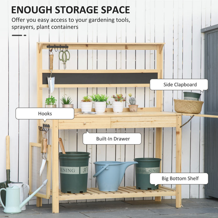 Garden Workstation with Metal Sieve - Durable Potting Bench Table with Chalkboard and Hidden Sink - Ideal for Patio Gardening and Balcony Spaces