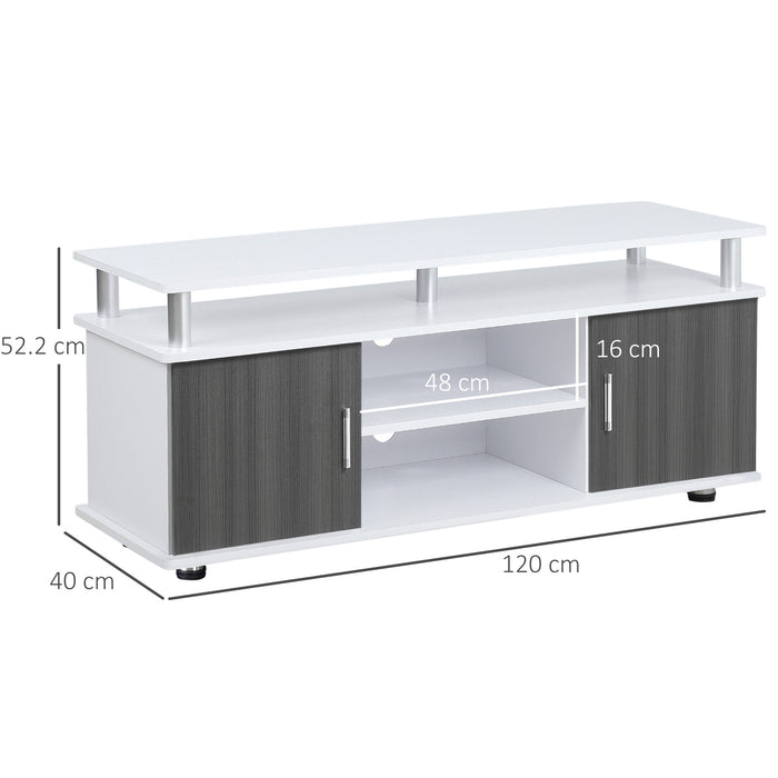 Modern TV Stand for 55'' Screens - Storage Shelf and Cupboard Entertainment Center - Stylish Media Console for Living Room, Grey and White