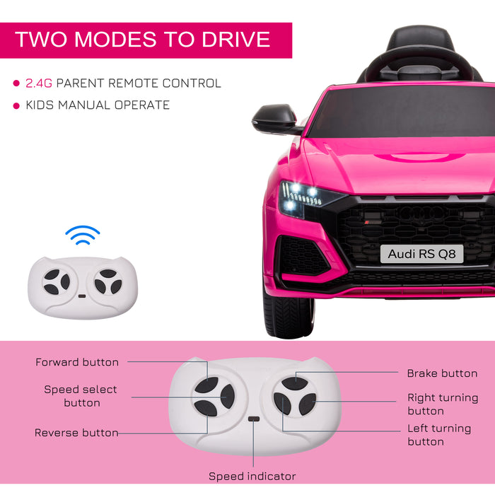 Audi RS Q8 Kids Electric Ride-On Car - 6V Battery-Powered with Parental Remote, Music, Lights, USB, MP3, Bluetooth - Perfect for Young Drivers in Pink