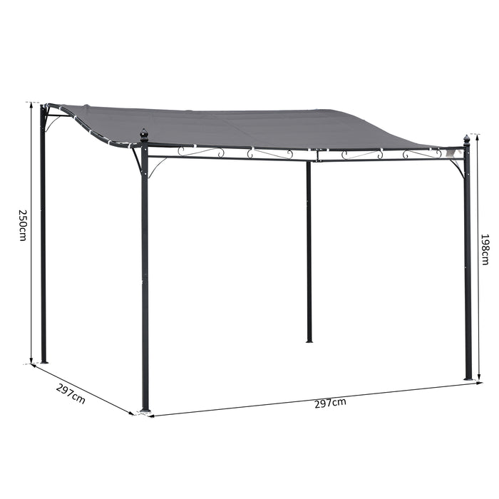 Freestanding Garden Gazebo - 3x3m Metal Wall Awning Canopy in Grey - Outdoor Shelter for Patio and Entertaining