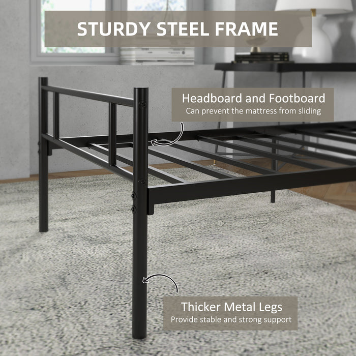 Metal Bedstead with Headboard and Footboard - Solid Single Frame, Slat Support & Underbed Storage Space - Ideal Bedroom Furniture for Efficient Space Management