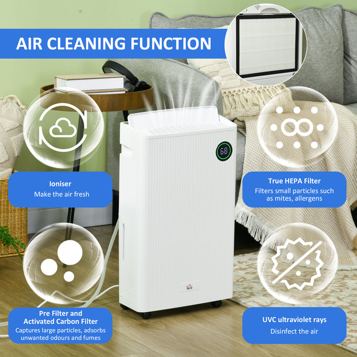 5500mL Dehumidifier with Air Purifier - UVC, Ionizer, 24-Hour Timer, 5 Operation Modes, 16L Daily Capacity - Ideal for Home Laundry Use, White