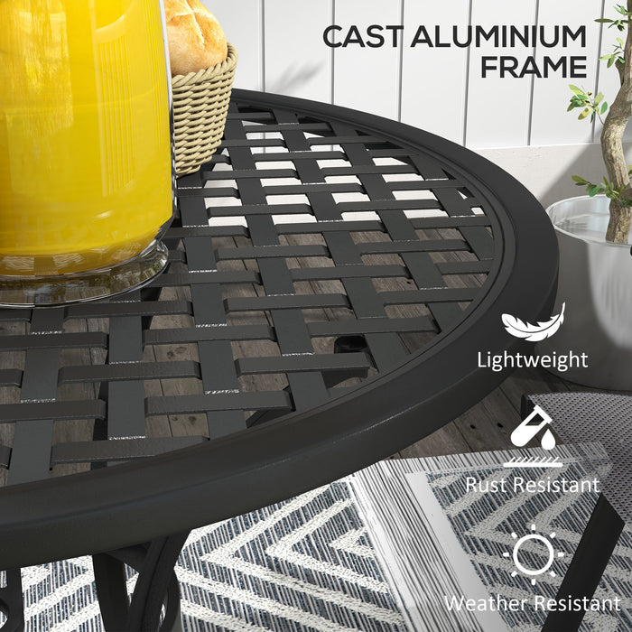 Cast Aluminium Bistro Table - 85cm Round Garden Table with Umbrella Hole, Patio Furniture - Ideal for Balcony & Poolside Settings, Black Finish