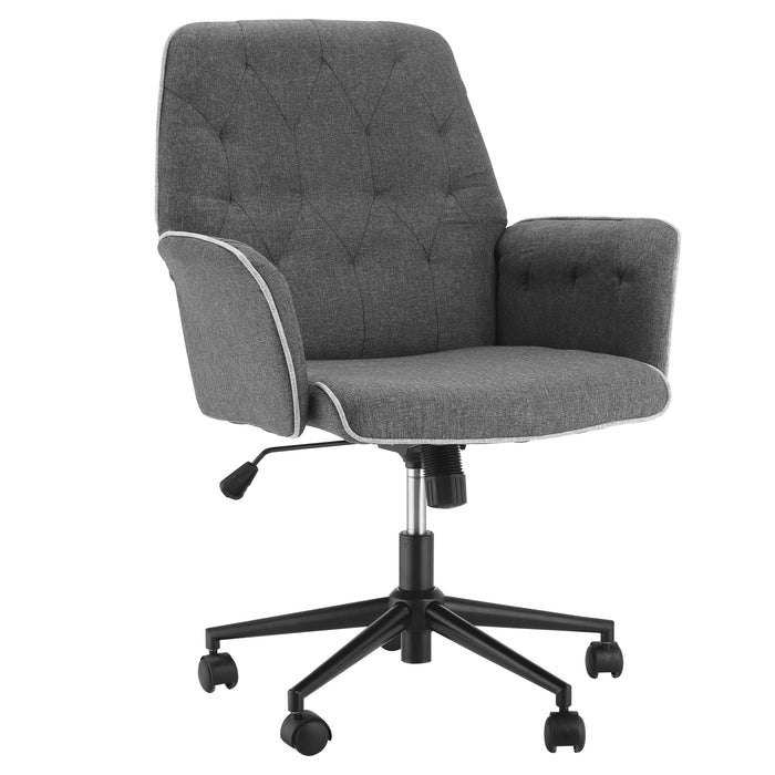 Linen Swivel Office Chair - Mid-Back Adjustable Computer Desk Chair with Arms in Grey - Comfortable Seating for Professionals and Students