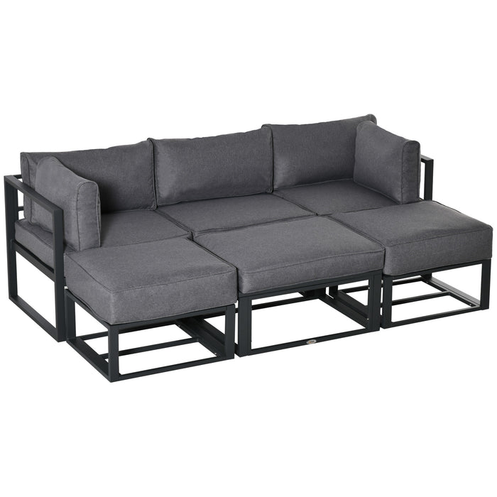 Aluminum Garden Daybed Set - 6-Piece Outdoor Sectional Sofa with Coffee Table and Footstool, Grey Cushions Included - Ideal Patio Conversation Furniture for Relaxation