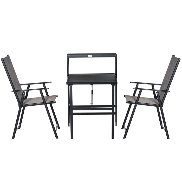 3-Piece Foldable Garden Furniture Set - Metal Framed Folding Table with Side Shelf and 2 Chairs - Perfect for Patio, Balcony & Indoor/Outdoor Use