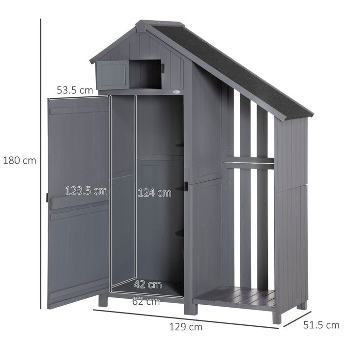 Garden Outdoor Tool Shed - Weather-Resistant Storage Unit with 3 Shelves and Sloping Roof, 129x51.5x180cm in Grey - Ideal for Organizing Garden Equipment and Supplies