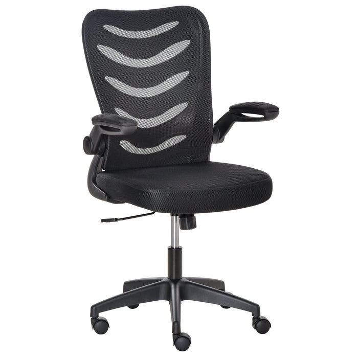 Mesh Swivel Chair - Ergonomic Home Office Task Desk Chair with Lumbar Support and Flip-Up Arms - Adjustable Height for Comfortable Seating and Posture Improvement