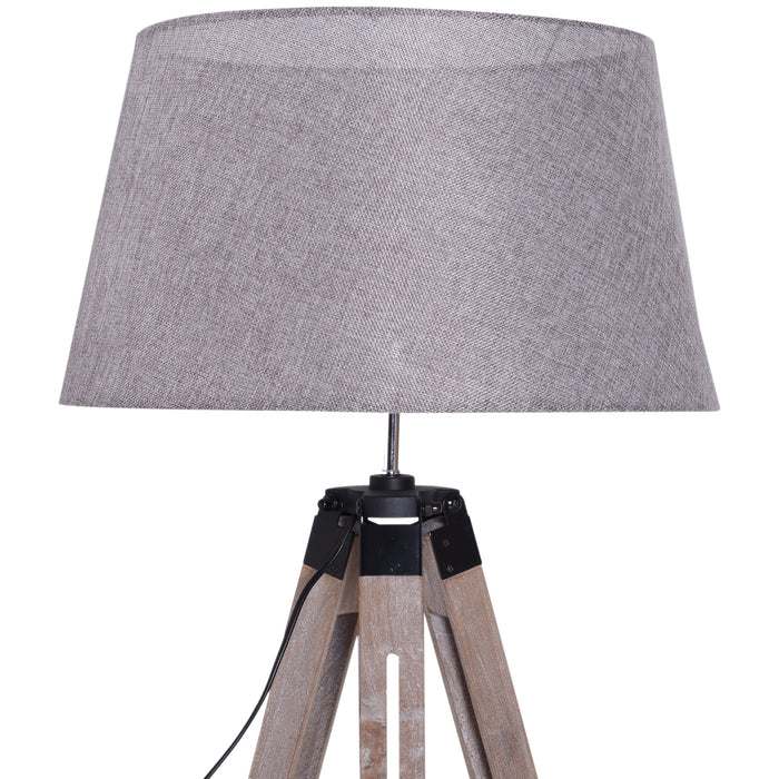 Adjustable Wooden Tripod Floor Lamp - Free Standing Bedside Lighting with E27 Bulb Compatibility - Ideal for Cozy Reading and Room Ambiance