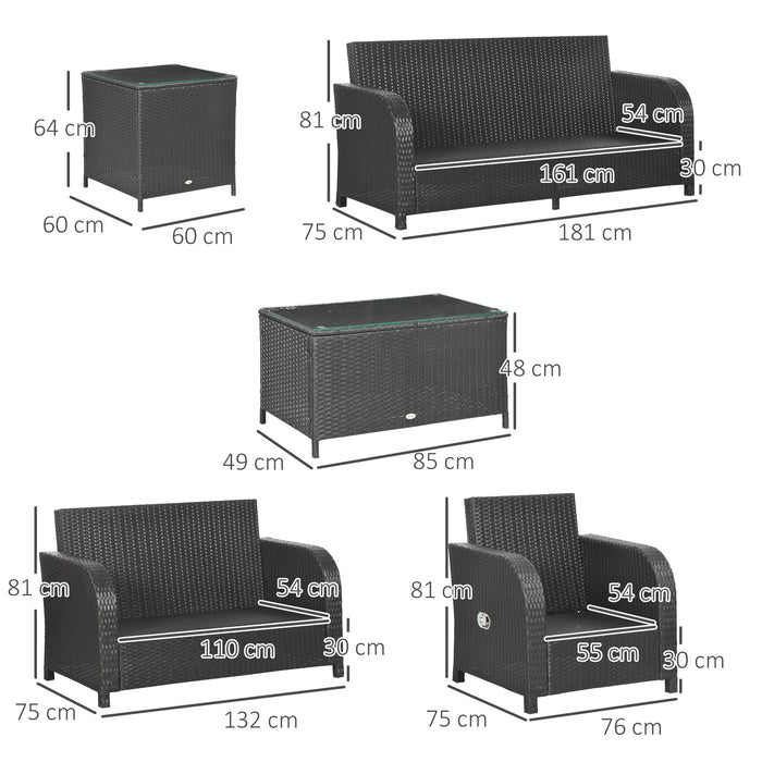 7 Seater Rattan Garden Furniture Set - Wicker Sofa, Recliner, Glass Table, 181cm - Ideal for Patio, Decking & Large Outdoor Spaces