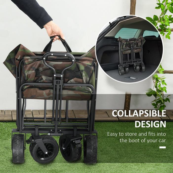 Outdoor Folding Utility Wagon Cart - Camouflage Garden Trolley with Carry Bag, 100KG Load Capacity - Perfect for Beach, Camping, and Festivals