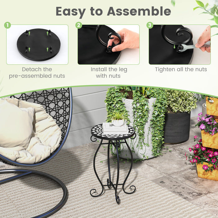 Ceramic Tile Small Plant Stand - Weather-Resistant, Black & White - Perfect for Displaying Indoor and Outdoor Plants