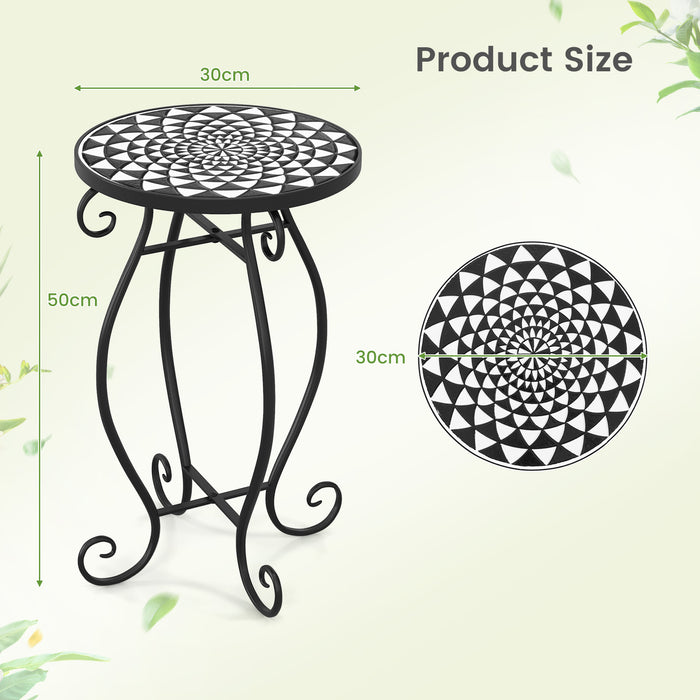 Ceramic Tile Small Plant Stand - Weather-Resistant, Black & White - Perfect for Displaying Indoor and Outdoor Plants